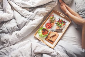 Healthy breakfast in bed