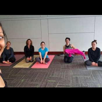 women in yoga class