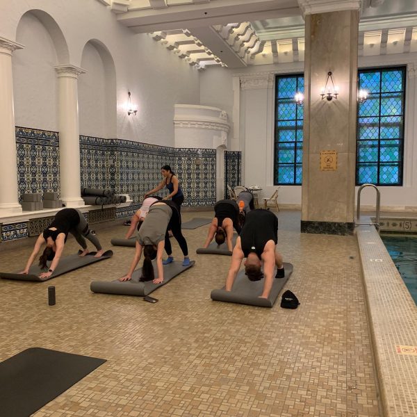 poolside yoga class